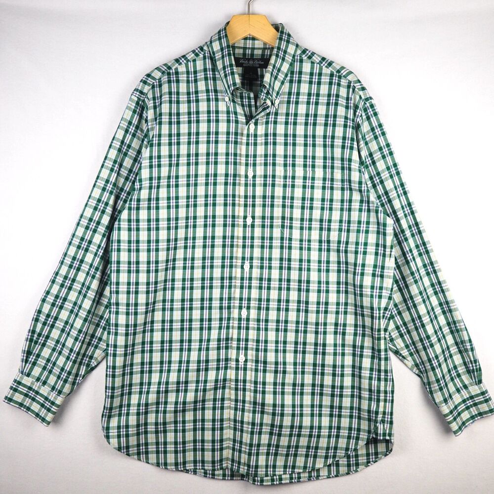 Brooks Brothers Country Club Cotton Button Up Shirt Green Plaid Mens Size M